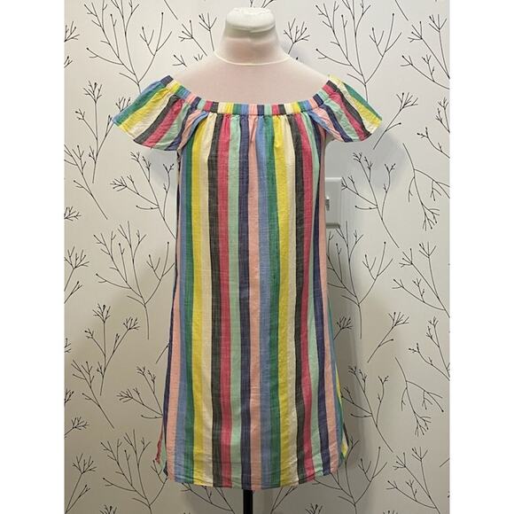 J.CREW Colorful Cotton Cabana Stripe Off Shoulder Shift Dress 2 Preppy Summer - Picture 3 of 6